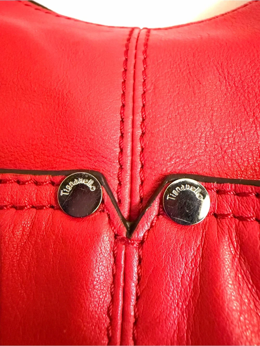 Tignanello Red Genuine Leather Hobo Shoulder Bag